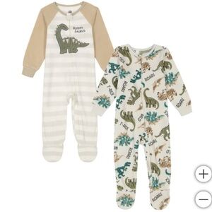 NWOT KIDS HEADQUARTERS DINOSAUR PRINT SET OF TWO FLEECE ZIP UP FOOTIE PAJAMAS